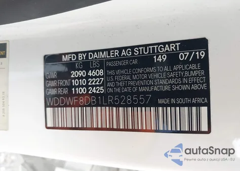 2020 Mercedes-Benz C 300 z USA, uszkodzony, nr VIN WDDWF8DB1LR528557